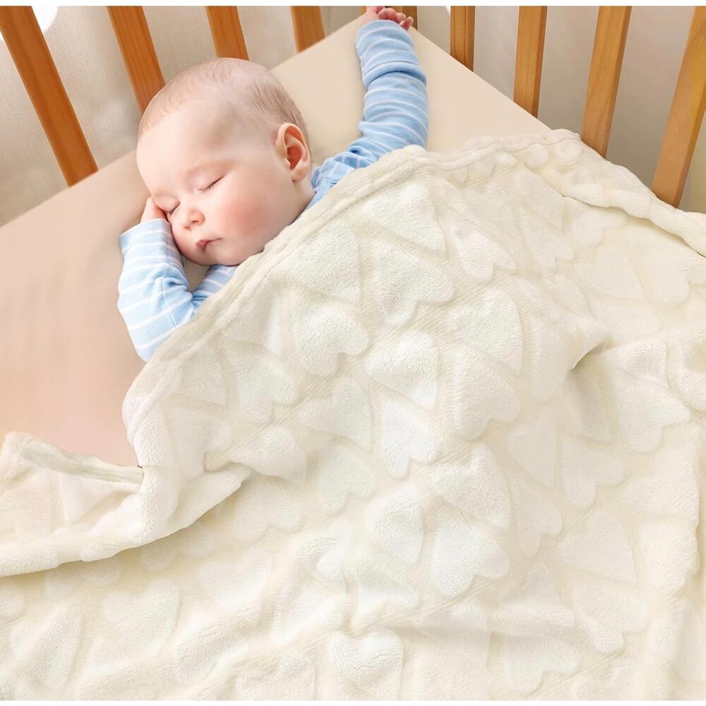 Plush Baby Blanket 40” x 50” - Ivory Hearts